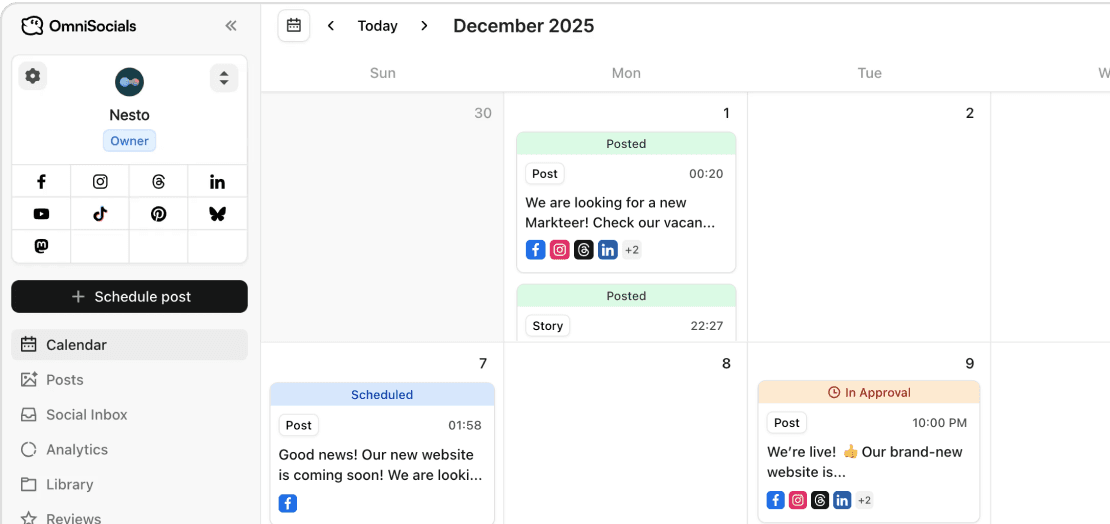 Omnisocials dashboard